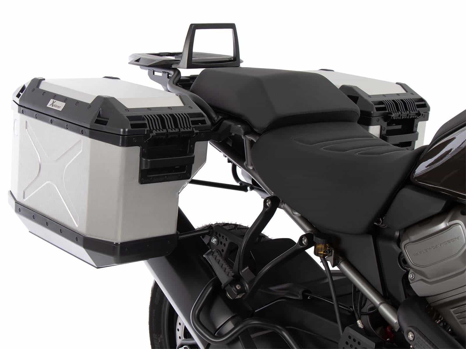 Side carrier cutout black incl. Xplorer silver sideboxes for Harley Davidson Pan America (2021-)