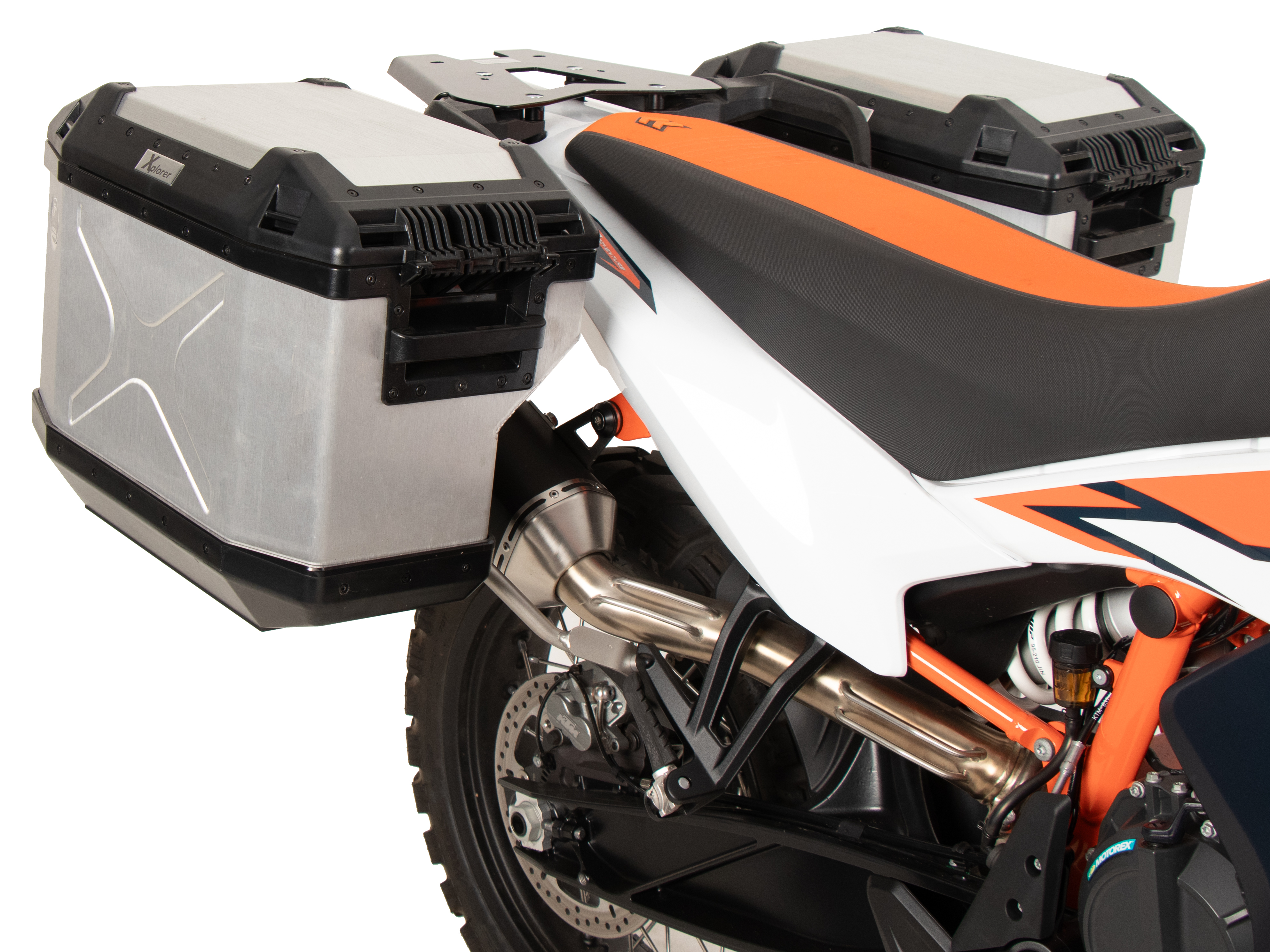 Side carrier cutout stainless steel incl. Xplorer silver sideboxes for KTM 890 Adventure / R / Rally (2023-)