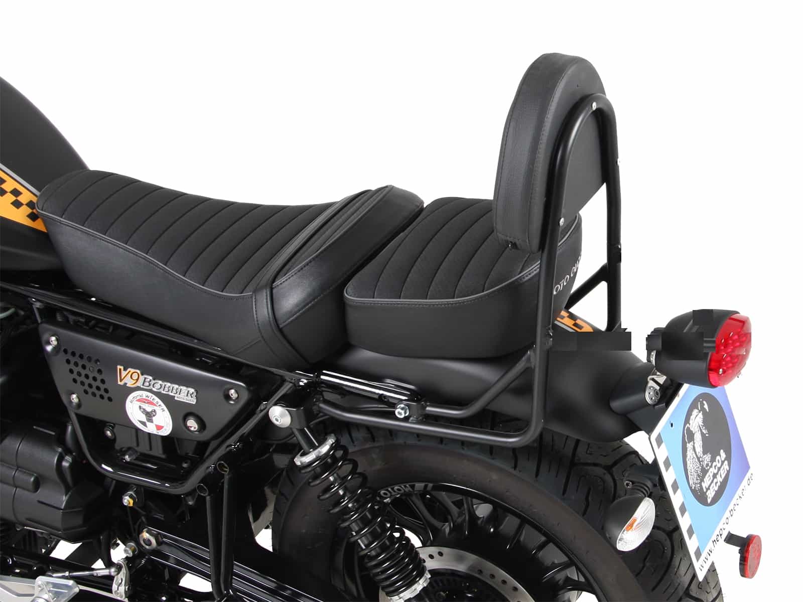 Sissybar without rearrack for long seat - black for Moto Guzzi V9 Bobber with long seat (2017-2020)
