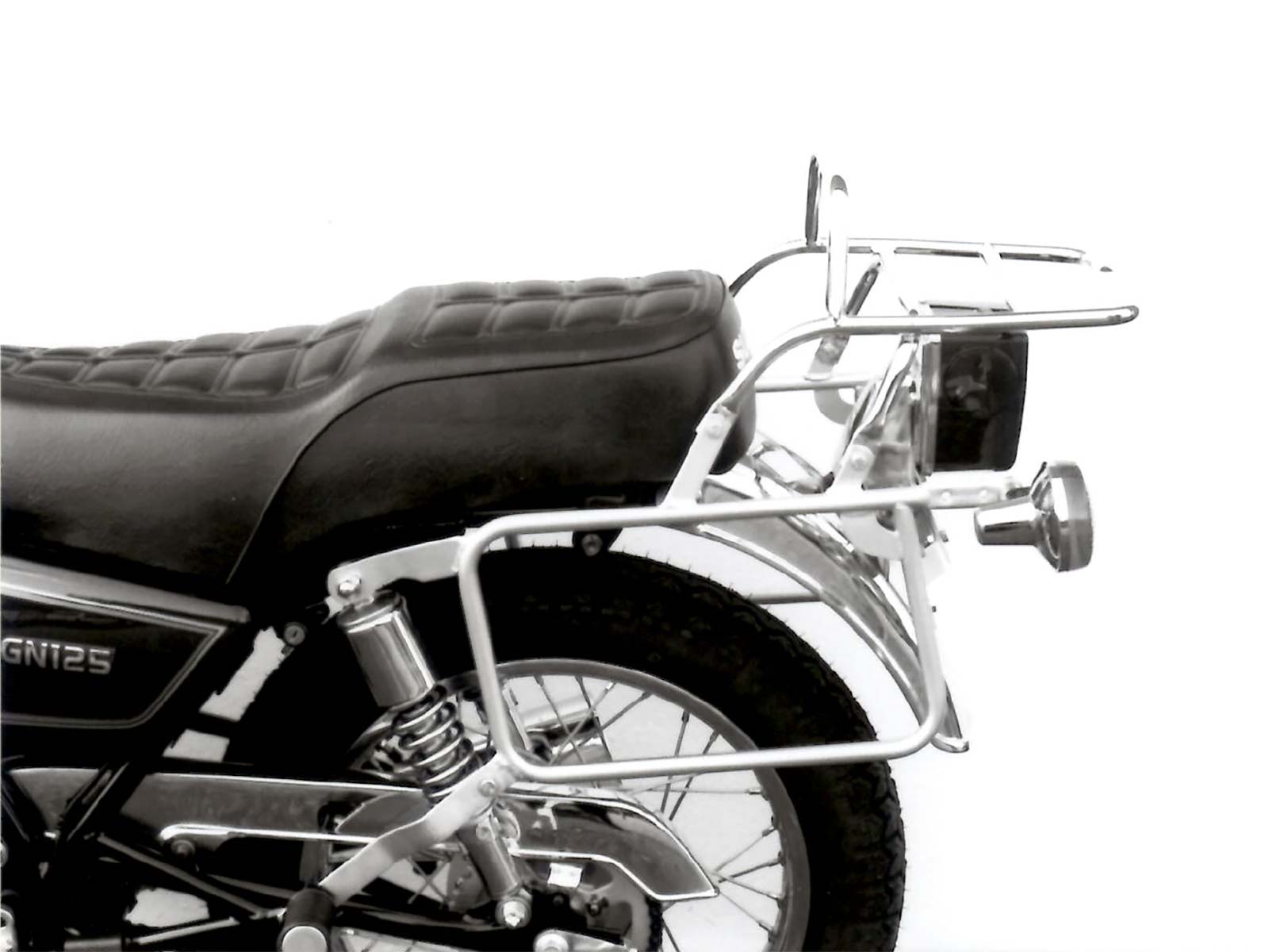 Complete carrier set (side- and topcase carrier) chrome for Suzuki GN 125 (1991-1996)