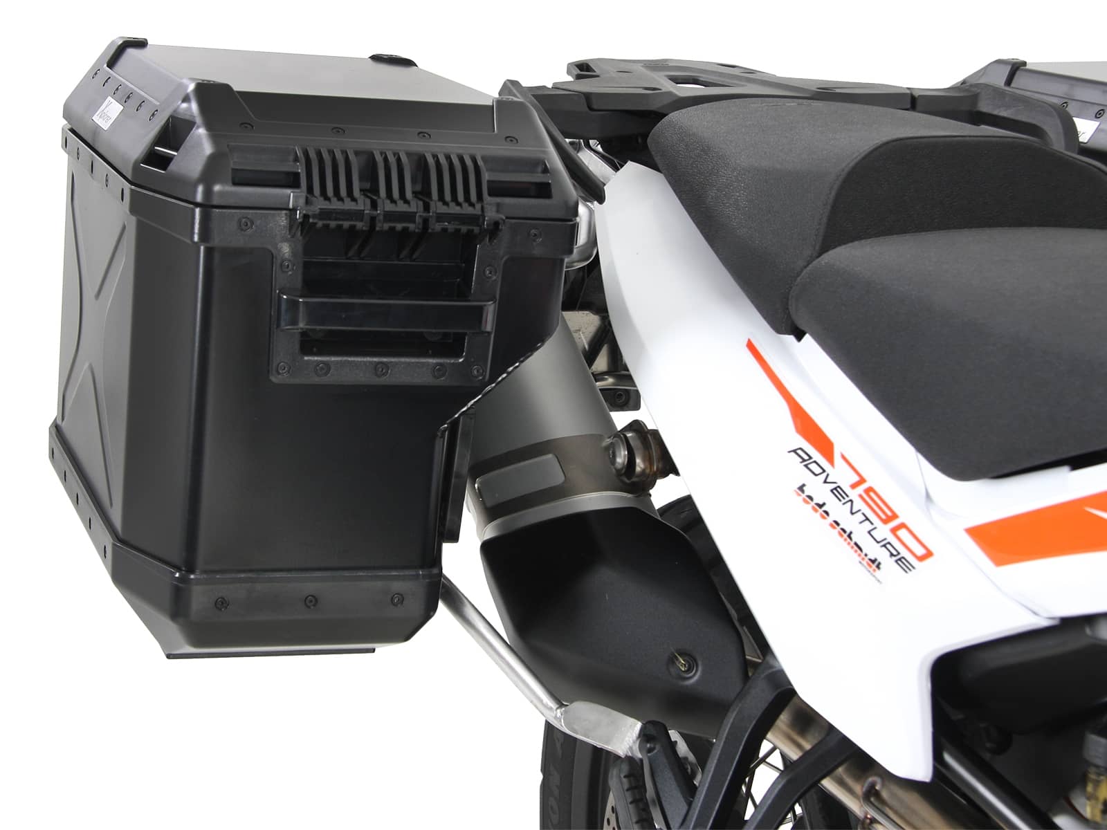 Sidecarrier Cutout stainless steel incl. Xplorer sideboxes black for KTM 790 Adventure/R (2019-)