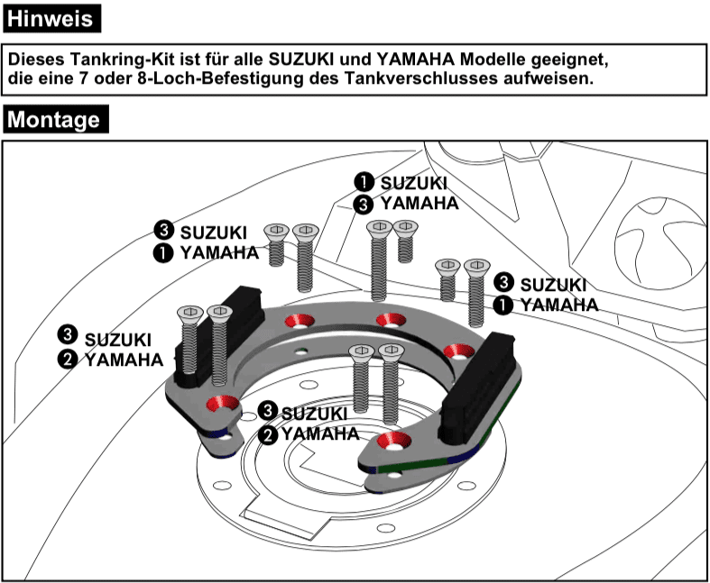 Tankring Lock-it universal 7/8 hole mounting for Yamaha & Suzuki