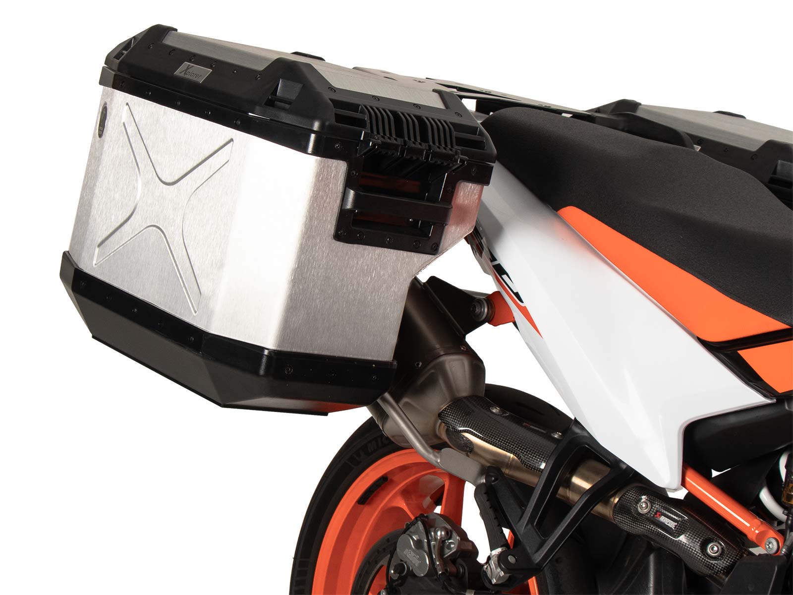 Side carrier cutout stainless steel incl. Xplorer silver sideboxes for KTM 890 SMT (2023-)