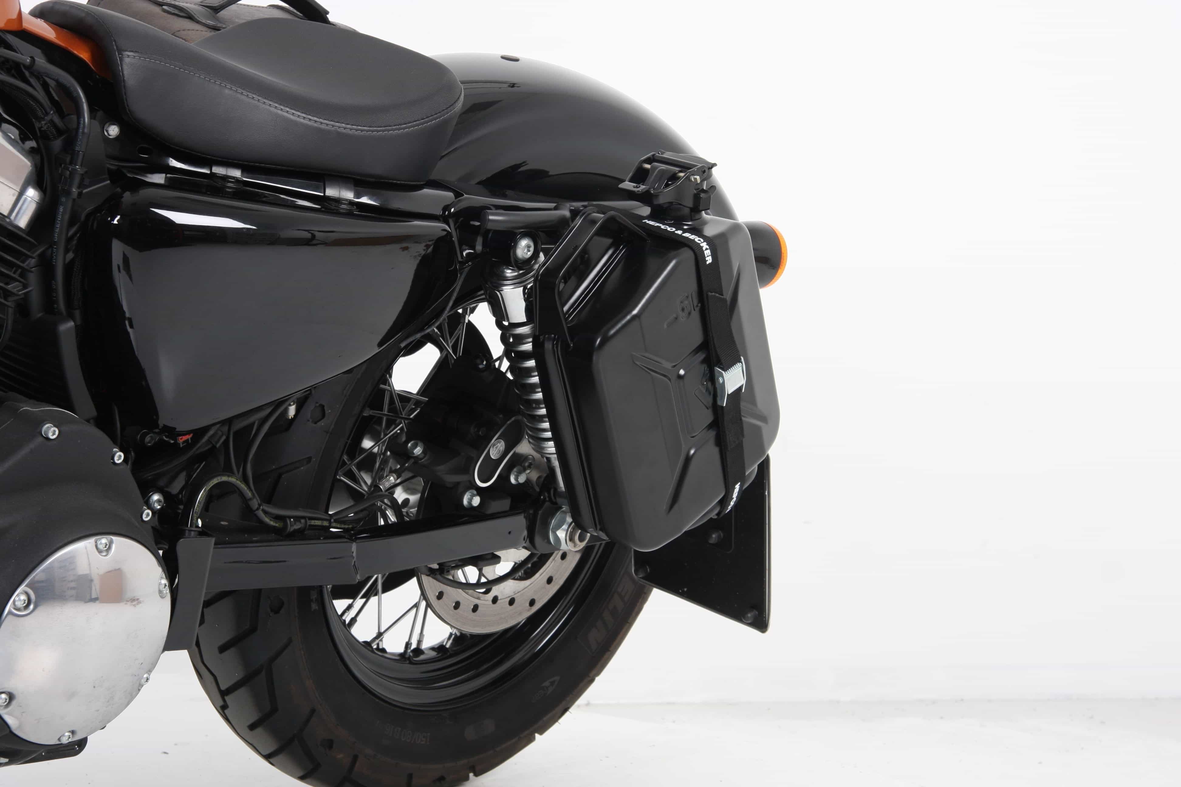 Canister 4 ltr. incl. holder left Cutout - black for Harley-Davidson Sportster 883 Roadster/Iron 883/Super Low/ 8