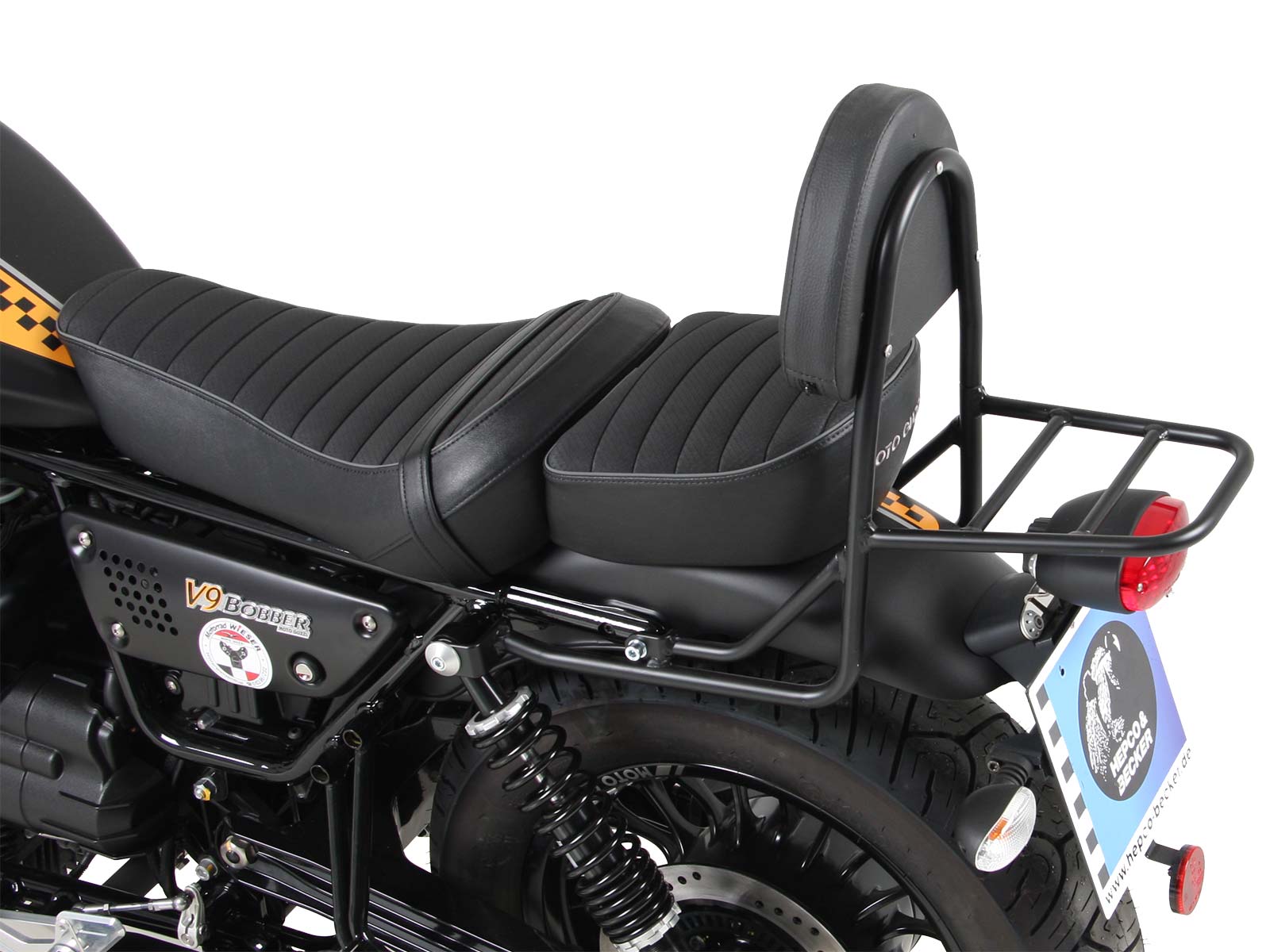 Sissybar with rearrack black for Moto Guzzi V9 Bobber/Special Edition (2021-) (long seat)