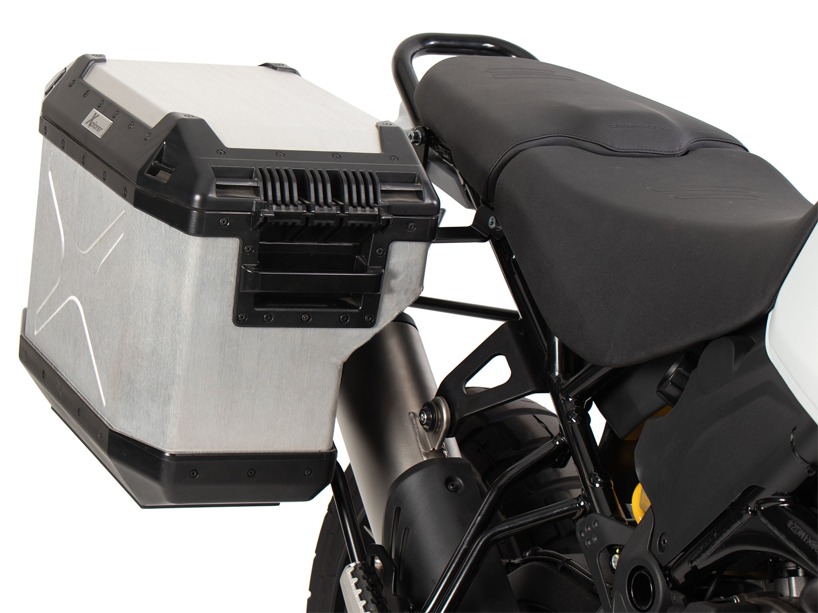 Side carrier cutout black incl. Xplorer silver sideboxes for Ducati Desert X (2022-)