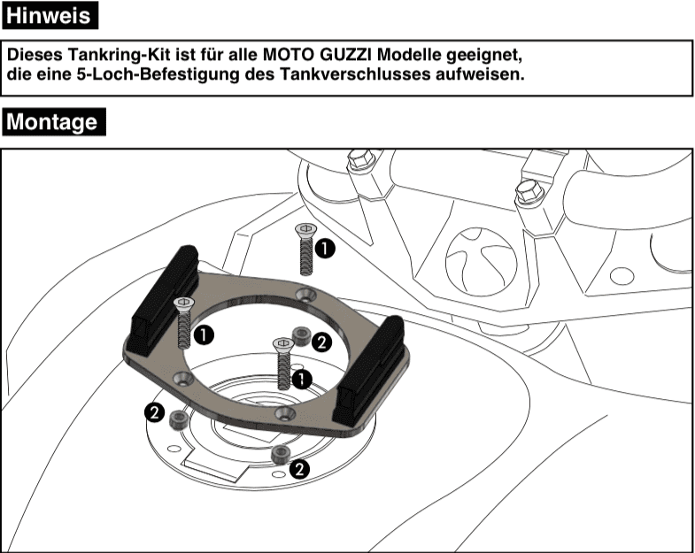 Tankring Lock-it universal 5 hole fastening for Moto Guzzi with metal tank