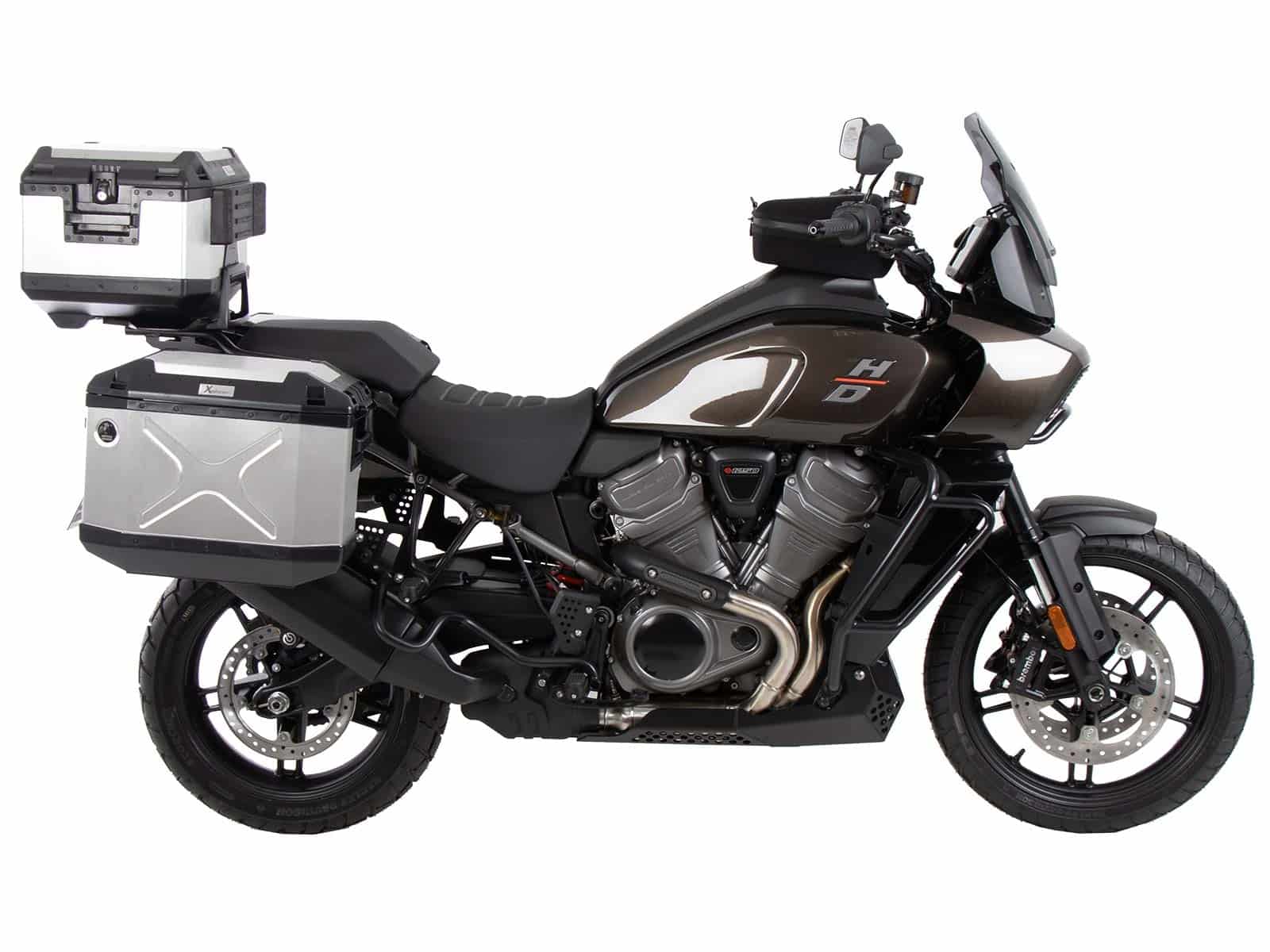 Side carrier cutout black incl. Xplorer silver sideboxes for Harley Davidson Pan America (2021-)