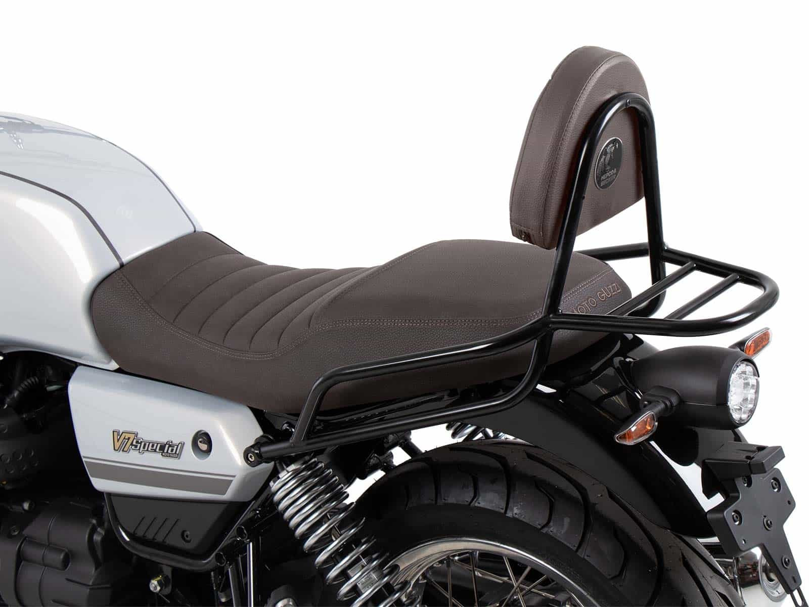 Sissybar with rearrack black/brown for Moto Guzzi V7 Special/Stone/Centenario (2021-)
